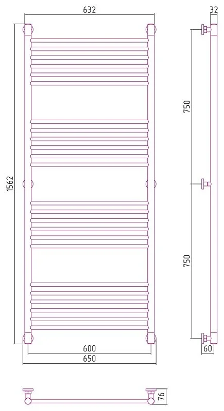 Полотенцесушитель водяной Сунержа Богема+ 0220-1560 60х150 см перемычка прямая, современные, hi-tech - фото 2