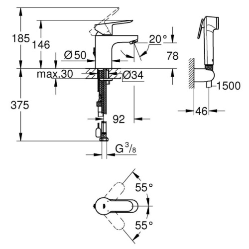 Смеситель с гигиеническим душем Grohe BauEdge - фото 3
