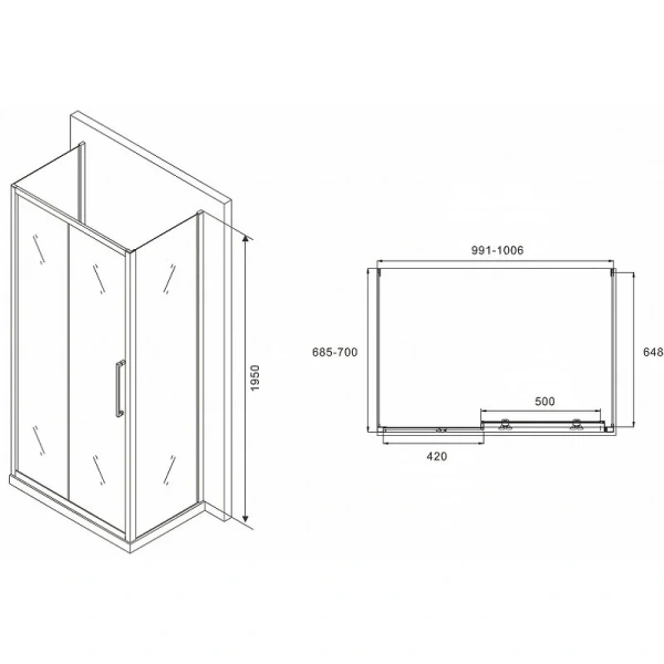 Душевой уголок Abber Schwarzer Diamant 100х70 см профиль хром, стекло матовое, прямоугольные - фото 2