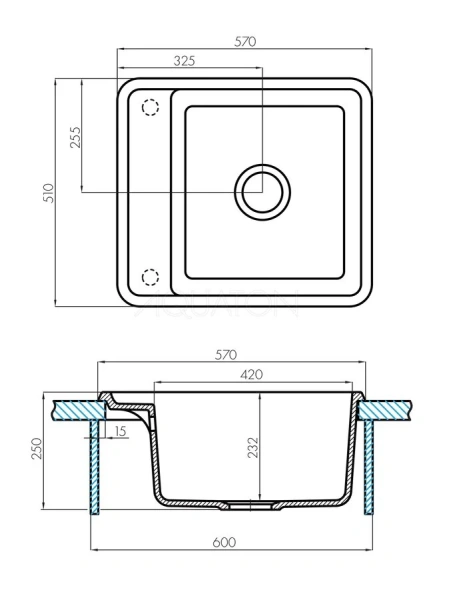 Мойка для кухни Акватон Беллис 57 см серый шелк, из искусственного мрамора - фото 3