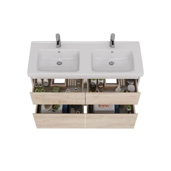Тумба под раковину подвесная Lemark Combi 125 см дуб кантри, с двойной раковиной - фото 5