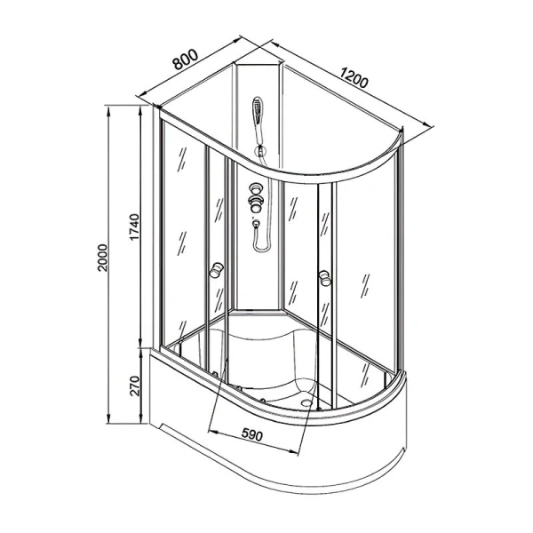 Душевая кабина Deto LM 120x80 см без крыши левая - фото 2