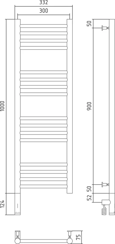 Полотенцесушитель электрический Сунержа Богема 3.0 1030 30х100 см перемычка прямая - фото 4