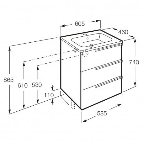 Тумба с раковиной напольная Roca Victoria Nord Ice Edition ZRU9302834 60 см 3 выдвижных ящика - фото 3