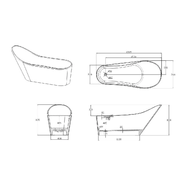 Акриловая ванна Timo KIRSTI1785L/KIRSTI1785R, 180 х 75 см, левая/правая, цвет белый, без гидромассажа - фото 6