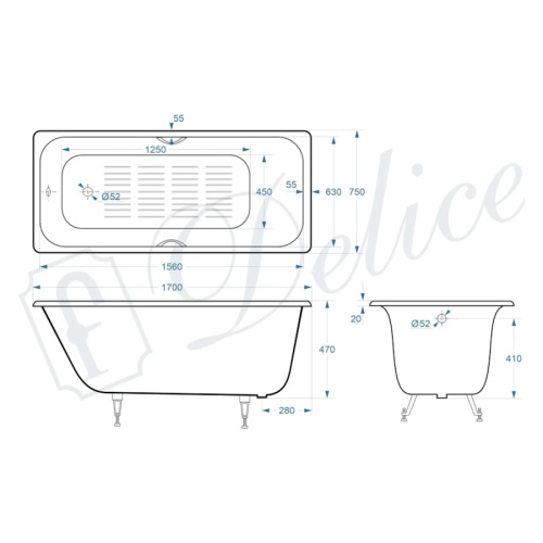 Ванна чугунная Delice Continental Plus 170х75 см с отверстиями под ручки - фото 2