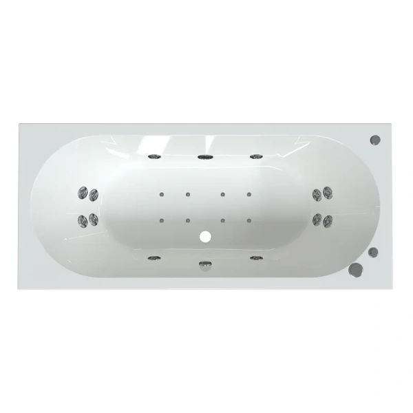 Гидромассажная ванна Радомир Вальс 1-81-2-0-0-183, 180 х 80 см, рама-подставка, фронтальная панель, слив-перелив, гидромассаж Терапия хром КУ 200, датчик уровня воды, хромотерапия, массаж спины, ступней, боковых поверхностей, аэромассаж, белая - фото 1