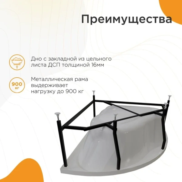 Акриловая ванна Радомир Альтея 2-89-2-0-1-219, 125 х 125 см, фронтальный экран, каркас, сифон, слив-перелив автомат в комплекте, белая index_1 - фото 9