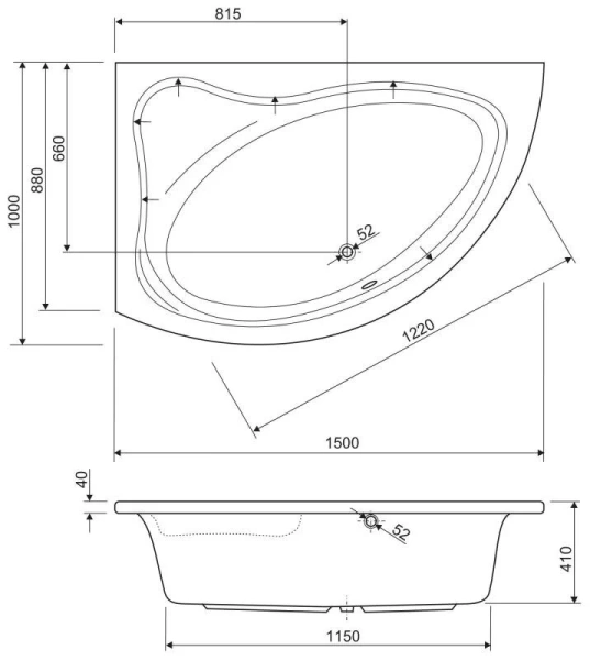 Ванна акриловая Cezares Tebe 150х100 см угловая, правосторонняя, акриловые - фото 2