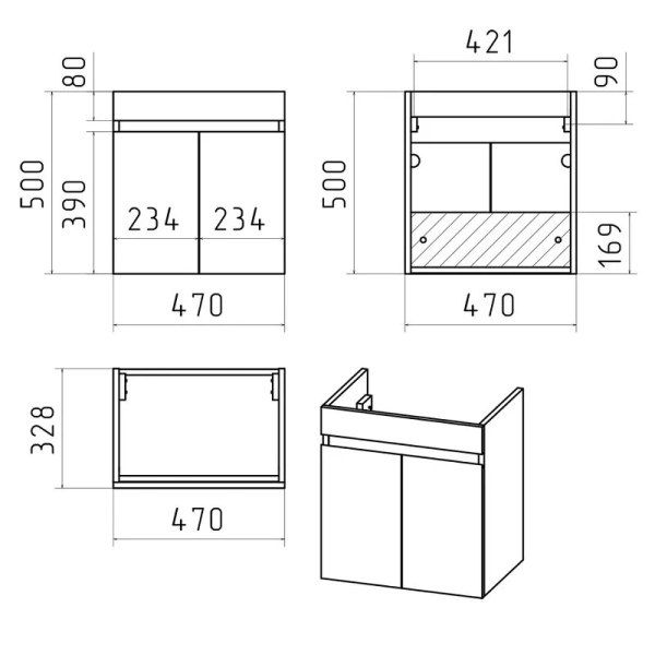 Тумба под раковину подвесная Misty Ронда 50 см белая/бетон Чикаго светло-серый - фото 2