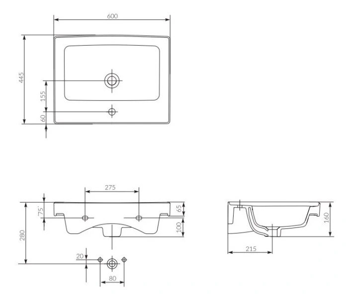 Раковина Cersanit Crea UM-CRE60/1 прямоугольная - фото 2