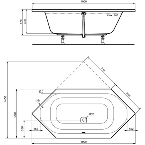 Ванна акриловая Ideal Standard Tonic II 190х90 см шестиугольная, современныe, hi-tech - фото 3