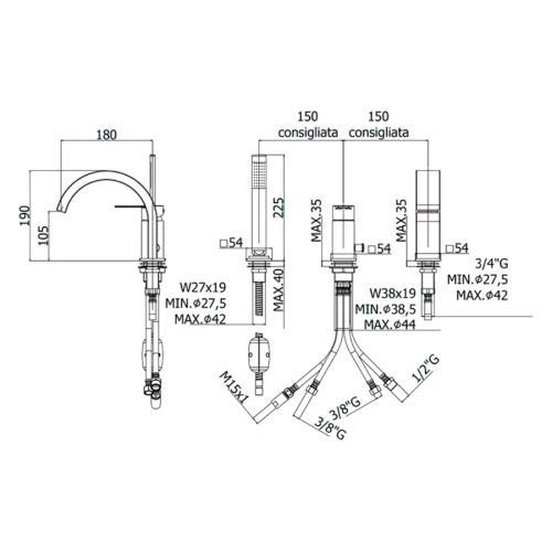 Смеситель для ванны Paffoni Ringo черный - фото 2