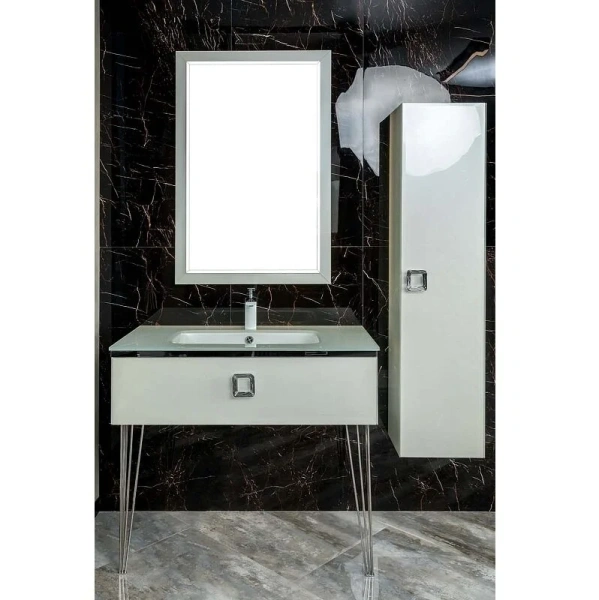 Тумба с раковиной напольная Boheme Lucido 770-080-W 80 см жемчужный белый, высокие ножки - фото 4