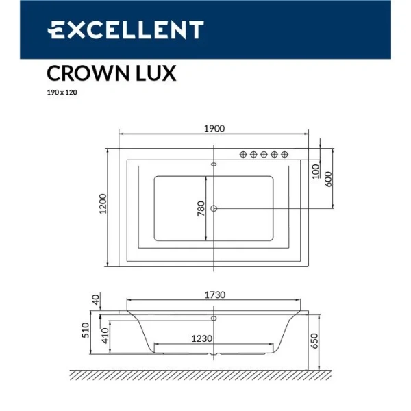 Ванна гидромассажная Excellent Crown Lux Relax 190 x 120 см, белый/хром, WAEX.CRO19.RELAX.CR - фото 2