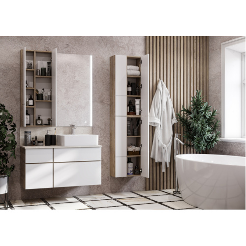 Шкаф подвесной Акватон Мишель 43 см дуб эндгрейн, белый, пристенные, высокие - фото 6