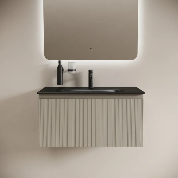 Тумба под раковину подвесная Sancos Code 80 см серая платина, серая - фото 7