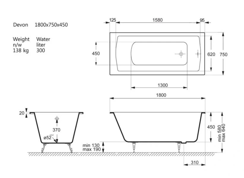 Чугунная ванна Vinsent Veron Devon VDV1807545, 180 x 75 см, цвет белый - фото 2