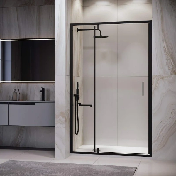 Душевая дверь в нишу RGW Leipzig LE-103 110 см профиль черный стекло прозрачное - фото 1