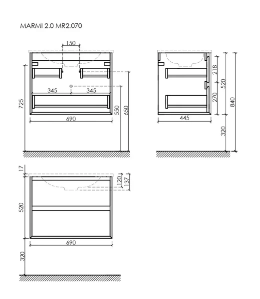 Тумба под раковину подвесная Sancos Marmi 2.0 70 см дуб чарльстон, по запросу - фото 2