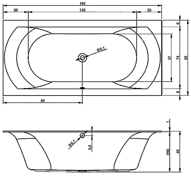Ванна акриловая Riho Linares B143001005, 190 x 90 см, с тонким бортиком, белая - фото 2