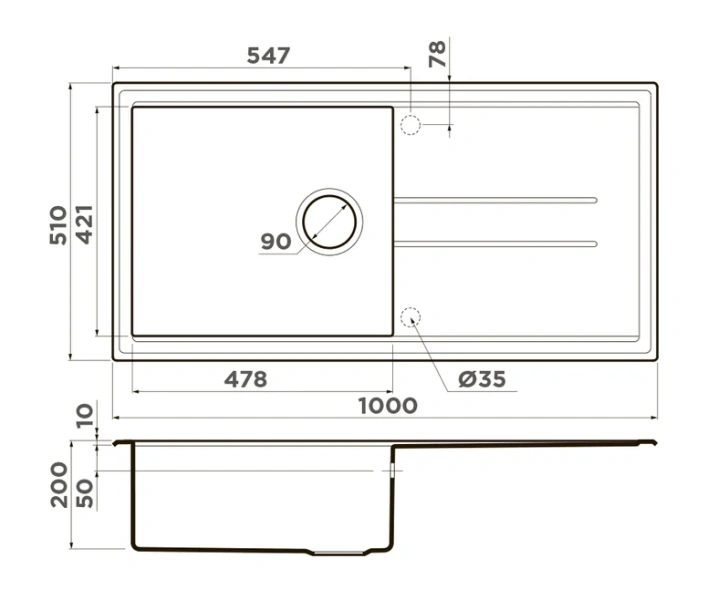 Мойка для кухни Omoikiri Tedori 100-SA 100 см бежевая, врезные - фото 2