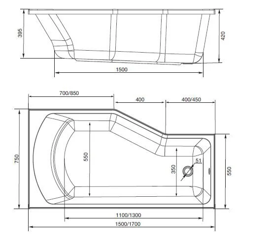 Ванна акриловая 1MarKa Convey 170 x 75 см, белый, левая/правая, приставные, встраиваемые - фото 7