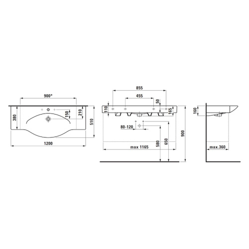Раковина Laufen Palace 120 см без полотенцедержателя, с 1 отверстием для смесителя - фото 4