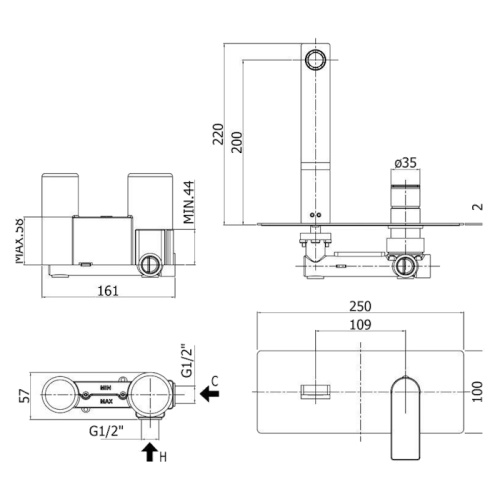 Смеситель для раковины Paffoni Tango TA105 встраиваемый - фото 3
