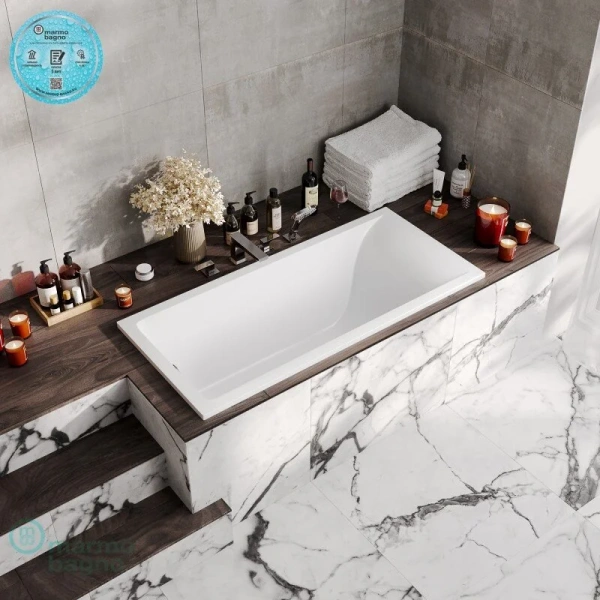 Ванна из литьевого мрамора Marmo Bagno Алесса, 160 х 70 см, белый, MB-ALN160-70 - фото 2
