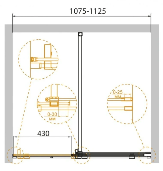 Душевая дверь в нишу Cezares Stream 110 см с прозрачным стеклом, современные, hi-tech - фото 2