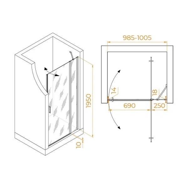Душевая дверь в нишу RGW Leipzig LE-004B 100 см профиль черный, стекло прозрачное, современные, hi-tech - фото 2