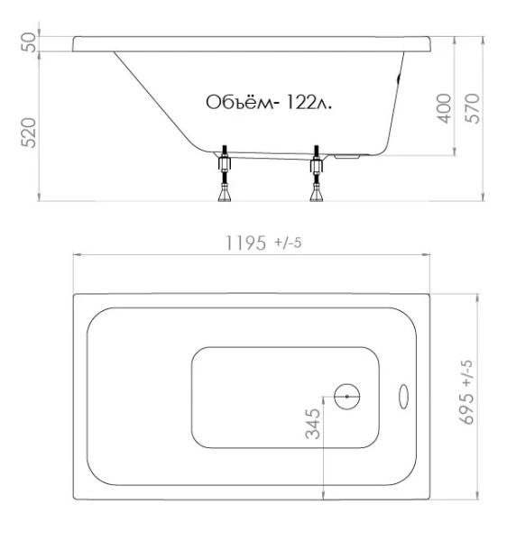 Ванна акриловая Triton Ультра 120х70 см белая, белые - фото 8