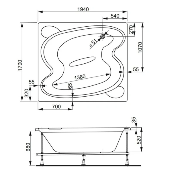 Ванна акриловая Vagnerplast Helios 194×170 см встраиваемая - фото 2