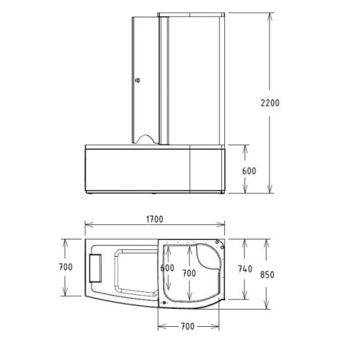 Ванна-кабина Gemy 170х85 см правосторонняя, асимметричные - фото 4