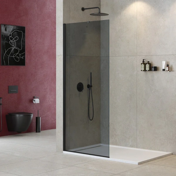 Душевая перегородка Cezares Liberta 110 см стекло графит, профиль черный, стеклянные - фото 5