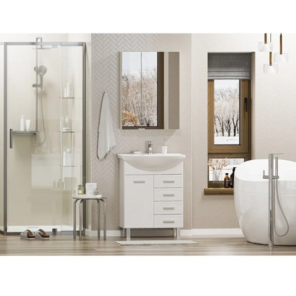 Тумба для раковины с 4 ящиками и бельевой корзиной Misty Стелла, по запросу - фото 2