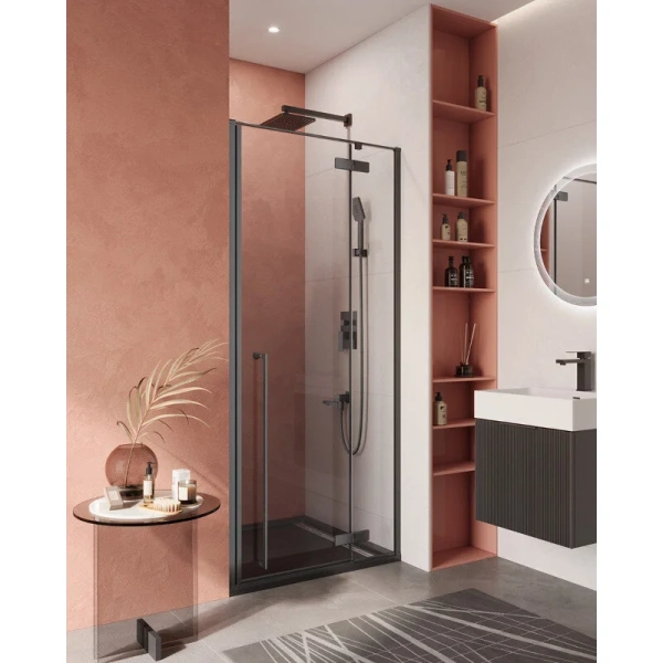 Душевая дверь в нишу Cezares Liner 90 см правая профиль черный - фото 1
