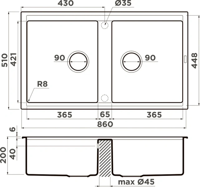 Мойка для кухни Omoikiri Kitagawa 86-2-GR 86 см leningrad grey, врезные - фото 2