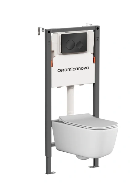 Унитаз с инсталляцией Ceramica Nova New Day кнопка черная матовая - фото 1