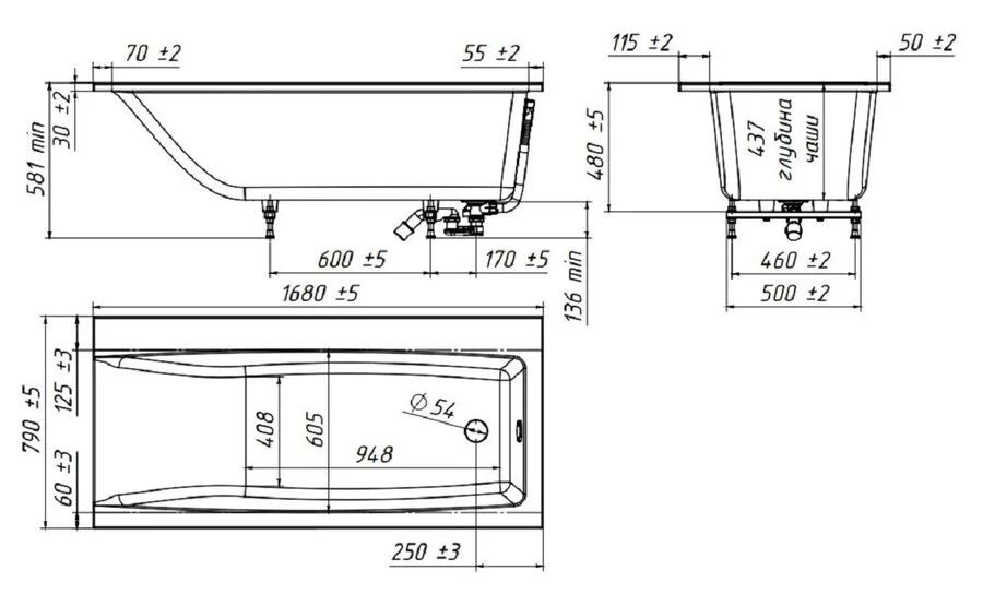Ванна из искусственного камня Belux Импульс-2 ВИ-2-1700, 4810924266491, 170 x 80 см, белый - фото 2