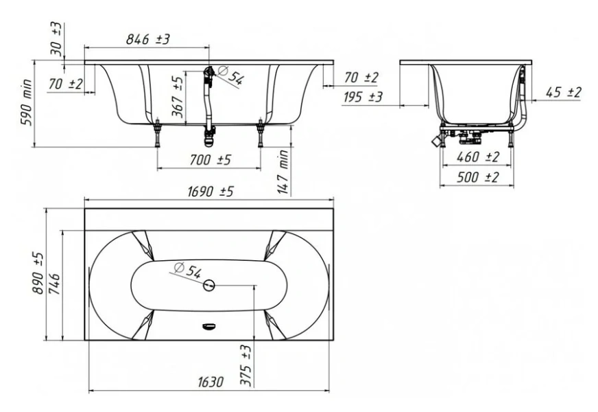 Ванна из искусственного камня Belux Омега 2 ВО2-1700, 4810924219442, 170 x 90 см, белый - фото 2