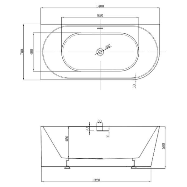 Ванна акриловая Abber AB9502-1.4 L/AB9502-1.4 R, 140 x 70 см, белая, левая/правая - фото 2
