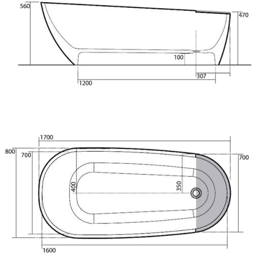 Ванна из минерального материала Pietraluce 170х70 Kerasan Aquatech, акриловые index_1 - фото 7