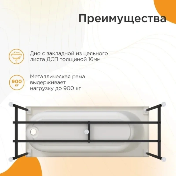 Акриловая ванна Радомир Вальс 1-01-0-0-1-337, 170 х 75 см, с каркасом, белая, приставные, встраиваемые - фото 7