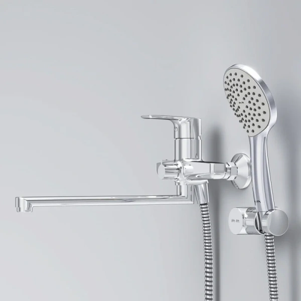 Смеситель для ванны AM.PM Gem с душевой системой, с поворотным изливом, с длинным изливом - фото 7