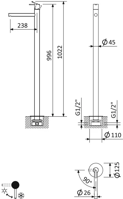 Смеситель для раковины Cezares Leaf-TVP напольный, однорычажный - фото 2