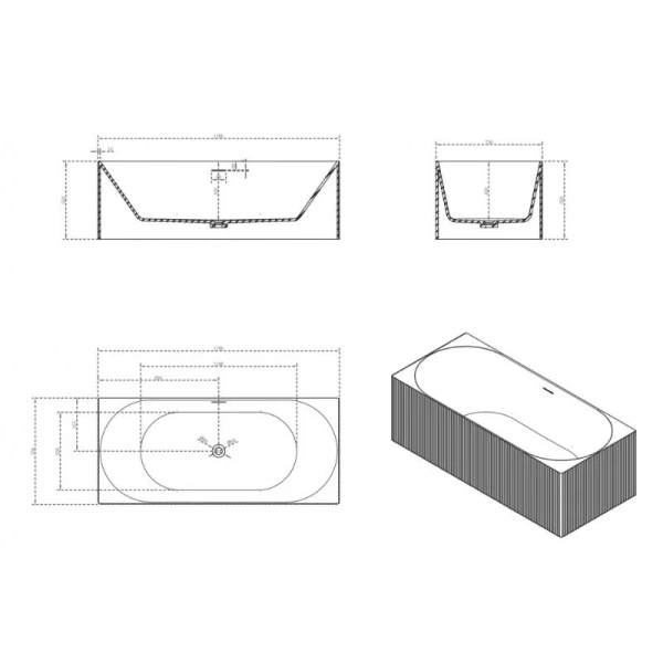 Ванна из искусственного камня Abber Stein 170х75 см белая матовая - фото 4