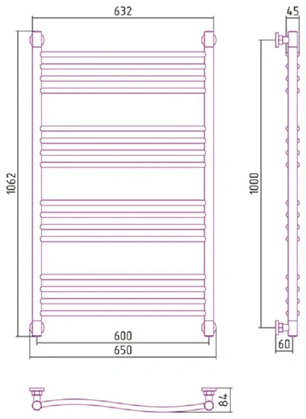 Полотенцесушитель водяной Сунержа Флюид+ 60х100 см без покрытия, из нержавеющей стали, без полки, неповоротные - фото 6