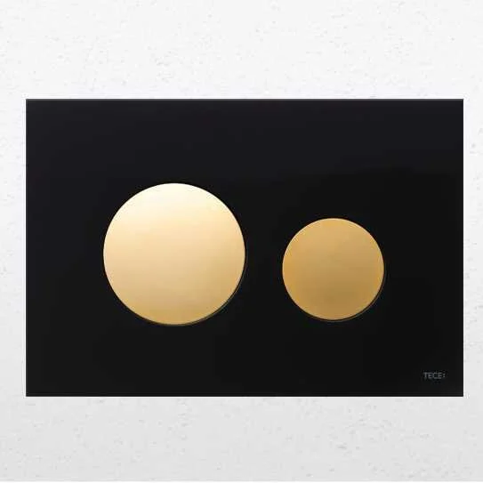 Клавиша смыва Tece TECEloop черное стекло, кнопки золото - фото 1